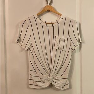 White Striped Tie Front Tshirt